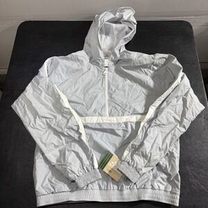 Vintage Adidas 90s Jacket Women's Medium‎ Gray White Track Windbreaker 1/2 Zip